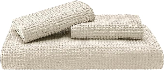 Bedsure Cotton Duvet Cover Set - 100% Cotton Waffle Weave Beige Duvet Cover Oversized King Size, GentleSoft™ and Breathable Bedding Set for All Season, 3 Pieces, 120"x98"