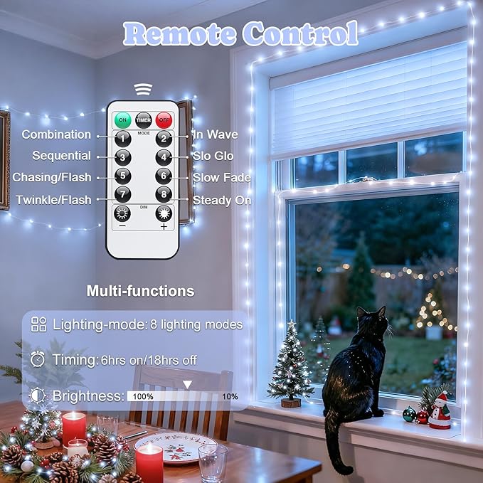JMEXSUSS 2 Pack White Fairy Lights Battery Operated, Total 200 LED 66ft Twinkle Lights with Remote, 8 Mode White String Lights for Bedroom Ceiling Centerpiece Tree Indoor Outdoor Decor