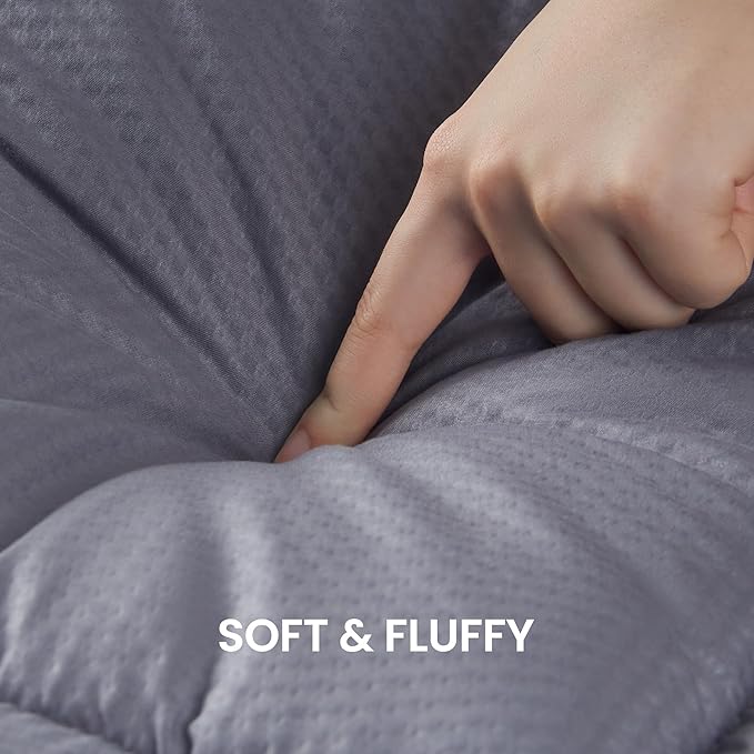 SLEEP ZONE Cooling Mattress Topper King Size Quilted Fitted Mattress Pad Cover, Soft Fluffy Down Alternative Pillow Top Bed Topper Deep Pocket 8-21 Inch (Grey, King)