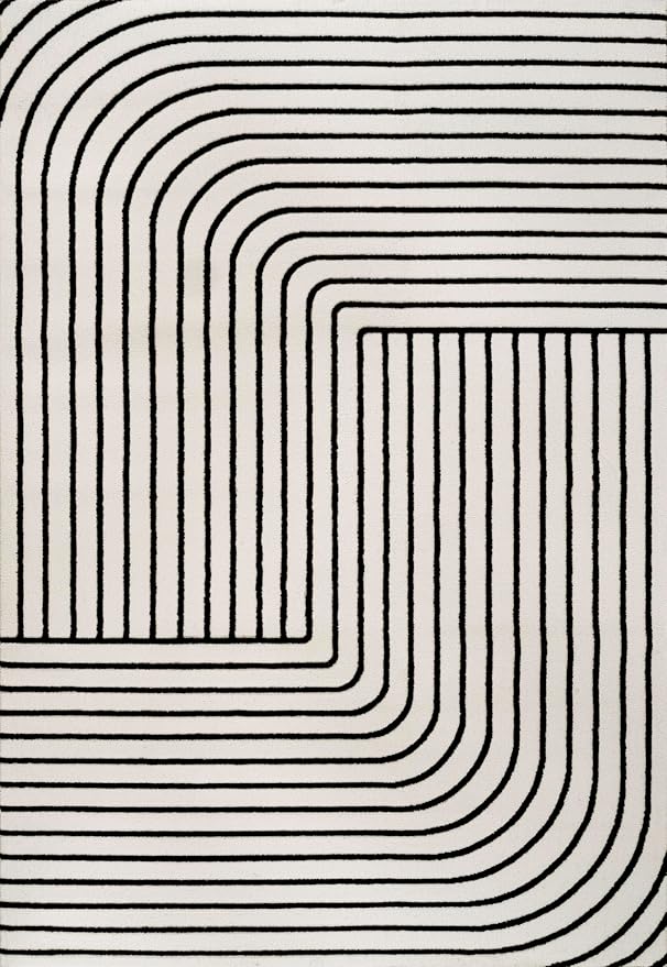 Eyely NCS101G-4 Odense High-Low Minimalist Angle Geometric Black/White 4 ft. x 6 ft. Area Rug, Black/White, 4 ft. x 6 ft., Indoor, Area Rug
