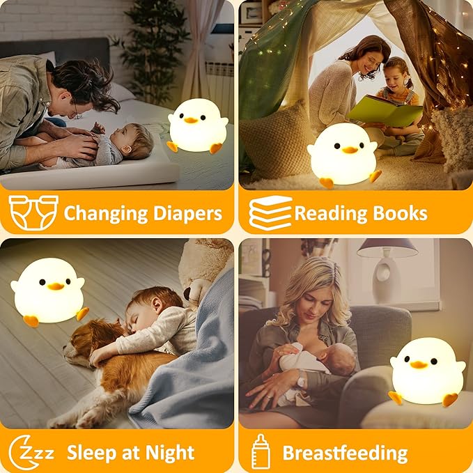 Attivolife DoDo Duck Night Light, Animal Silicone Nursery Lamp with Dimmable, Table Bedside Lamp with Timer for Bedroom, Kawaii LED Squishy Night Light Decor Gifts