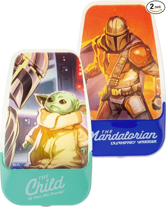 STAR WARS LED Night Light, Baby Yoda & The Mandalorian, Plug-in, Dusk to Dawn Sensor, Grogu, UL-Certified, Cute Nightlight for Kids, Bedroom, Bathroom, Hallway, Game Room, Gifts, 2 Pack, 56328