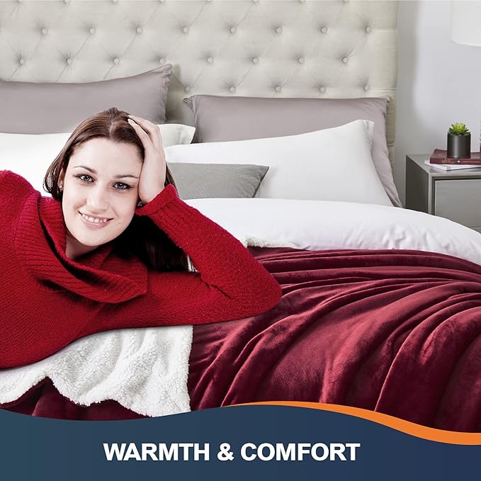 Walensee Sherpa Fleece Blanket (King Size 108”x90” Burgundy) Plush Throw Fuzzy Super Soft Reversible Microfiber Flannel Blankets for Couch, Bed, Sofa Ultra Luxurious Warm and Cozy for All Seasons