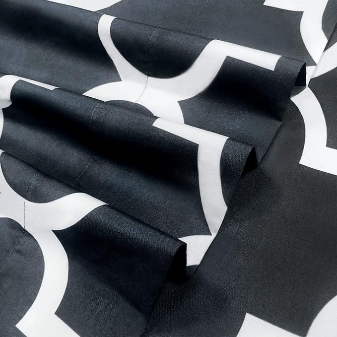 Mejoroom Full Bed Sheet Set - Super Soft Brushed Microfiber 1800 Thread Count Sheets with 16inches Deep Pocket - Wrinkle Free - 4 Piece(Full, Black Quatrefoil with White Pattern)