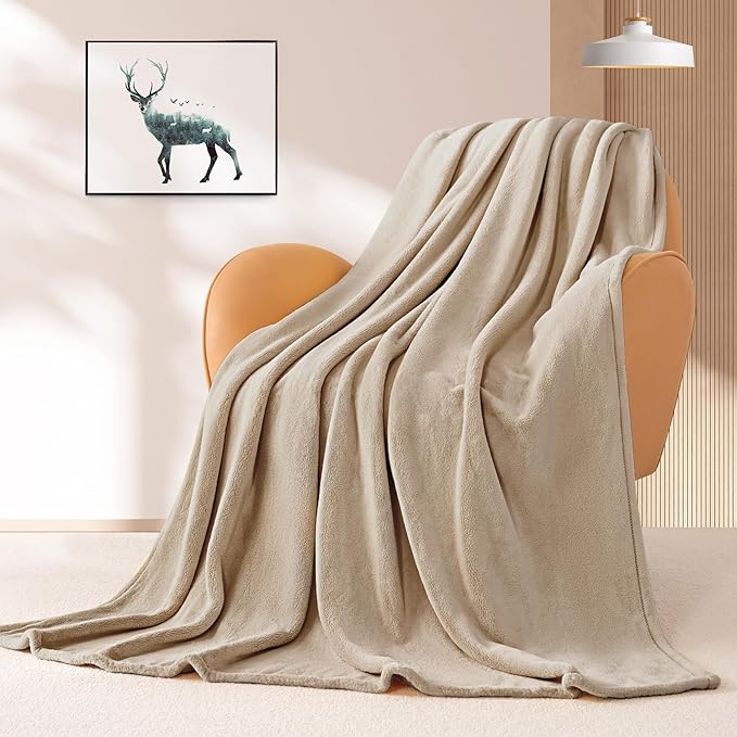 BEAUTEX Fleece Throw Blanket for Couch Sofa or Bed Throw Size, Soft Fuzzy Plush Blanket, Luxury Flannel Lap Blanket, Super Cozy and Comfy for All Seasons (Ivory, 50" x 60")