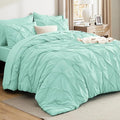 Bedsure Full Comforter Set Mint Green - Bed in a Bag Full Size Bedding Set 7 Pieces, GentleSoft™ Pintuck Bed Set Gift for Family, Pinch Pleat All Season Comforter with Sheets, Pillowcases & Shams