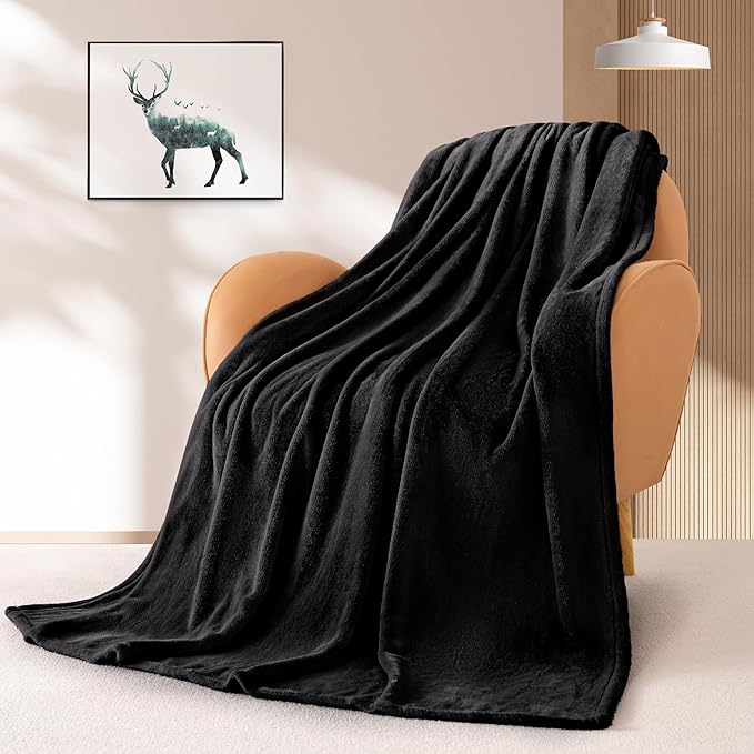 BEAUTEX Fleece Blanket Queen Size Super Soft Flannel Throw Blanket Lightweight Fuzzy Plush Blanket for Couch Sofa or Bed All Seasons (Black, 90" x 90")