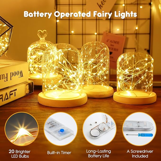 Minetom 12 Pack Fairy Lights Battery Operated String Lights with Timer - 7ft 20 LED Waterproof Silver Wire Firefly Light Waterproof for DIY Crafts Wedding Décor Table Mason Jars Party