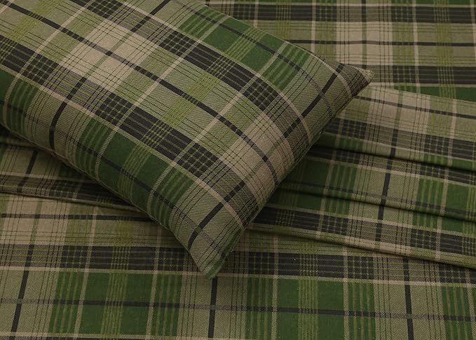 RUVANTI Flannel Sheets Full Size - 100% Cotton Double Brushed Bed Sheets Set, Deep Pockets 16 Inches, All Seasons Breathable & Extra Soft Full Sheets, Warm & Cozy, 4 Piece, DNA Plaid