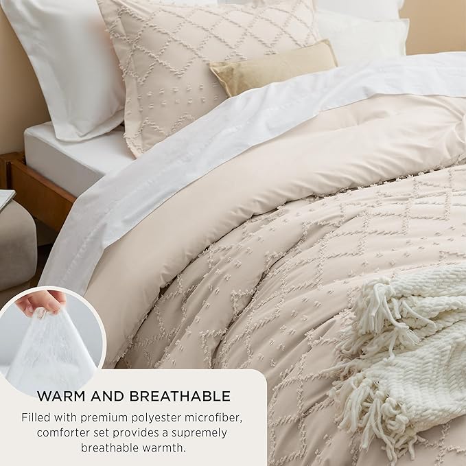Bedsure California King Comforter Set - Beige Comforter, Boho Tufted Shabby Chic Bedding for Kids, 3 Pieces Vintage Farmhouse Bed Set for All Seasons, Fluffy Soft Bedding with 2 Pillow Shams