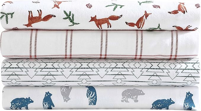 Eddie Bauer- Full Sheet Set, Cotton Flannel Bedding Set, Brushed for Extra Softness, Cozy Home Décor (Fox Trail Orange, Full)