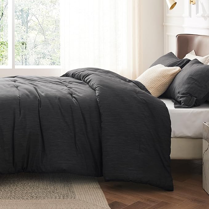 Bedsure King Size Comforter Set - Black Soft Bedding for All Seasons, Cationic Dyed Bed Set, 3 Pieces, 1 King Size Comforter (104"x90") and 2 Pillow Shams (20"x36"+2")