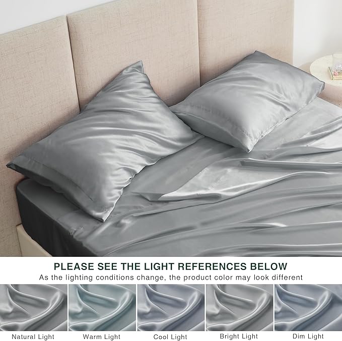 Love's cabin Twin XL Satin Sheet Sets - 3 Piece Dark Grey Silky Bed Sheets with Deep Pockets, Luxury Silk Feel Satin Sheet Set Twin XL (1 Flat Sheet,1 Fitted Sheet,1 Pillow case)