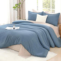 Litanika Oversized King Comforter Set Grayish Blue Super King Plus Size, 3 Pieces Lightweight Solid Bedding Comforter Set, All Season Fluffy Bed Set (128x120In Comforter & 2 Pillowcases)