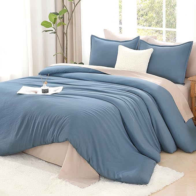 Litanika Comforters Oversized King Size Grayish Blue,3 Pieces Lightweight Solid Bedding Set & Collections, All Season Fluffy Bed Set (120x98In Comforter & 2 Pillowcases)