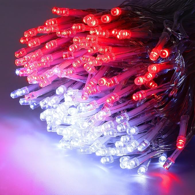 LJLNION 300 LED Christmas Lights, Extra Long 98.5FT Xmas String Lights Outdoor Indoor, 8 Lighting Modes, Plug in Waterproof Fairy Lights for Wedding Party Bedroom Garden Decorations (Red & White)