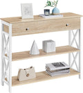 Yaheetech Console Table with Drawer, Narrow Sofa Table with Storage Shelves for Living Room, 3-Tier Entryway Tables with Metal Frame, Light Oak