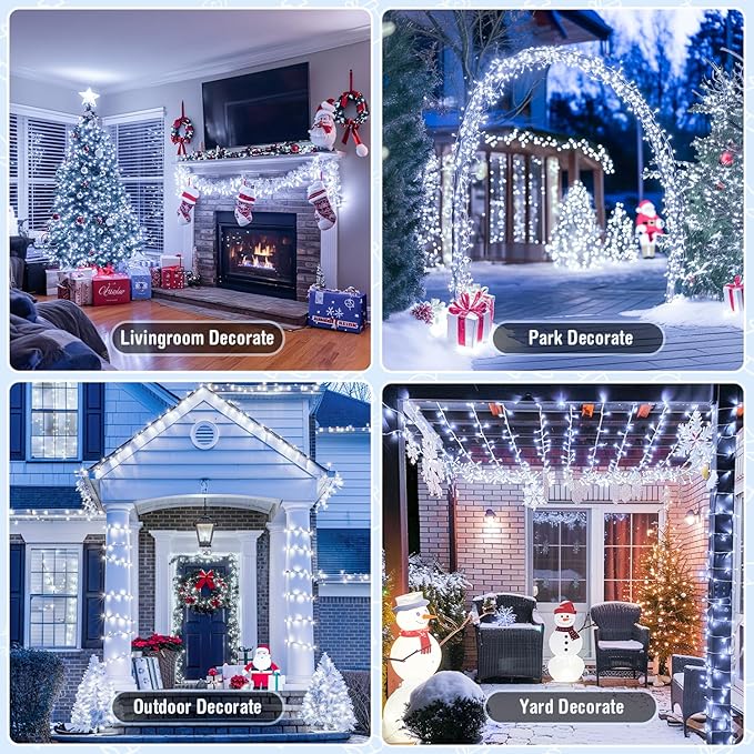 JMEXSUSS White Christmas Lights with Remote, 33ft 100 LED Battery Operated Christmas Lights, 8 Modes Outdoor Indoor String Light for Xmas Bedroom Tree Yard Porch Wedding