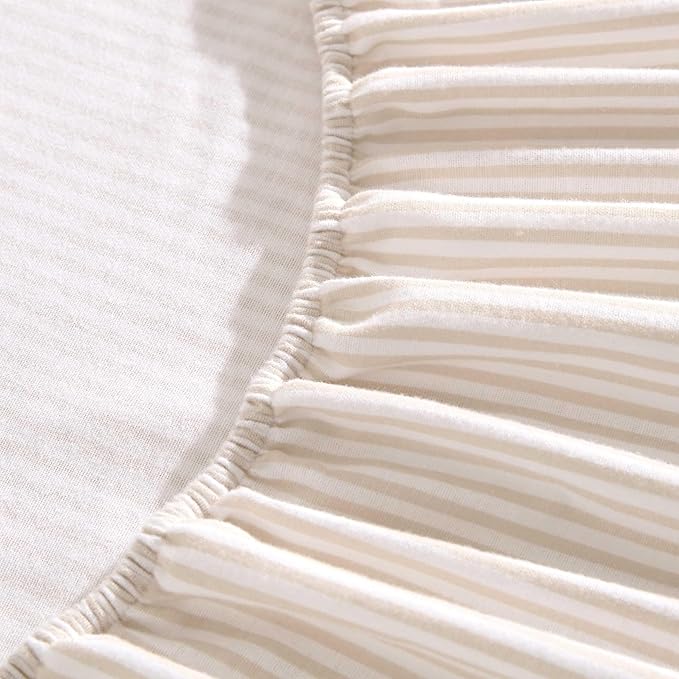 Laura Ashley - Flannel Sheets Queen Size, Anti-Pilling & Wrinkle Resistant Cotton, Soft for All-Season Comfort - Bed Sheets with Matching Pillowcases & Fitted Sheet (Oxfordshire Stripe Beige)
