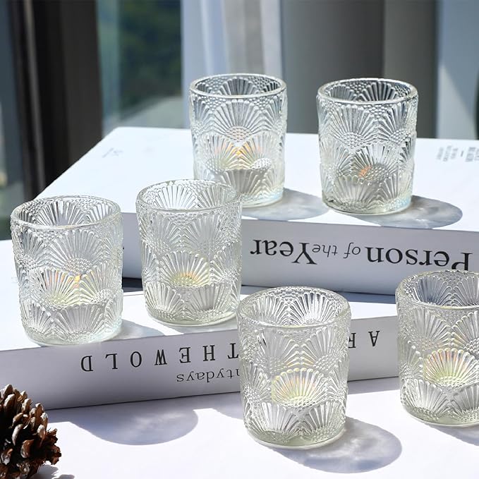 Woho 12Pcs Clear Votive Candle Holders Glass, Glass Tealight Candle Holder for Table Centerpiece, Vintage Tea Lights Candle Holder Decor for Wedding Table, Birthday Christmas Party