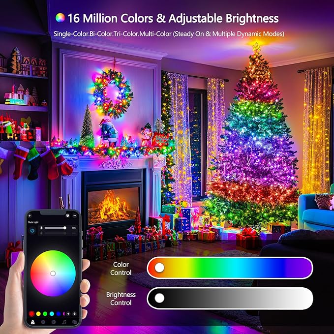 JMEXSUSS 200 LED RGB String Light Outdoor Indoor, Christmas Lights Outdoor Clear Wire Christmas Lights Plug in for Bedroom Tree Room Party Birthday Decorations