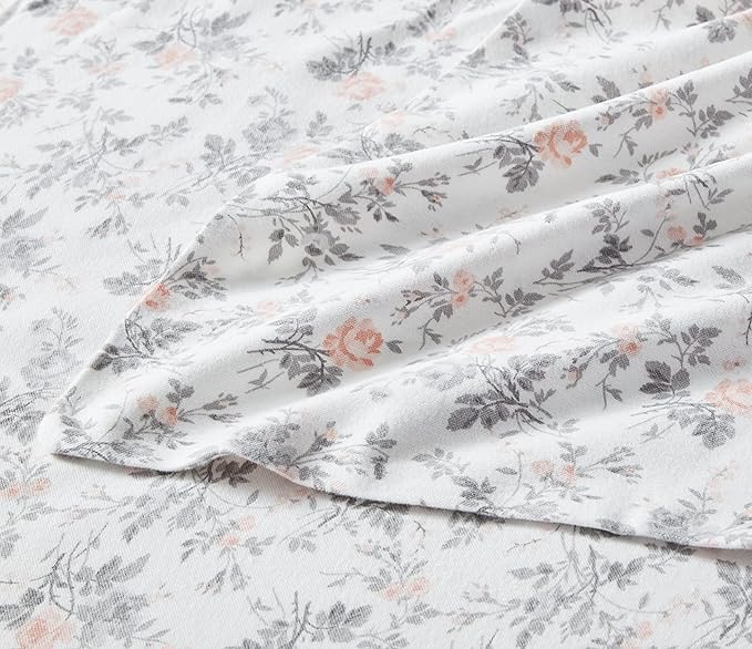 Laura Ashley - Flannel Sheets Twin Size, Anti-Pilling & Wrinkle Resistant Cotton, Touchably Soft for All-Season Comfort - Bed Sheets with Matching Pillowcase & Fitted Sheet (Rosalie Grey)