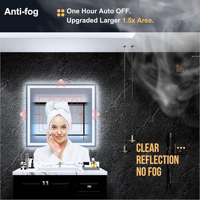 28" x 36" LED Mirror, Front & Backlit, Stepless Dimmable, Anti-Fog, Shatter-Proof, Memory, 3 Color Smart Mirror (Horizontal/Vertical)