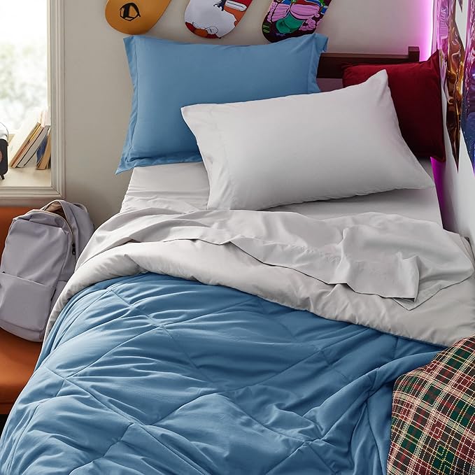 Bedsure Twin XL Comforter Set - 5 Pieces Reversible Slate Blue Bedding, Twin XL Size Bed Set for All Seasons, Bed in a Bag with Down Alternative Comforter, Sheets, Pillowcase & Sham