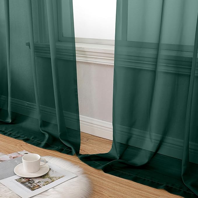 Aiyufeng Hunter Green Sheer Curtain Drapes 72 Inch Length 2 Panels for Living Room, Light Filtering Voile Green Drapes for Bedroom, Patio, Sliding Door, Each 42" W x 72" L