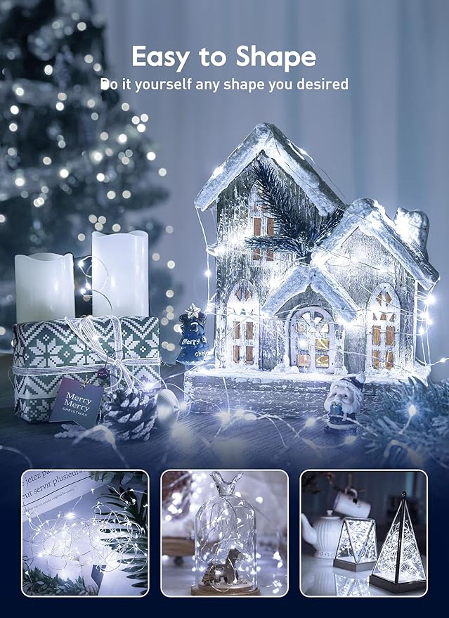 Minetom USB Fairy Lights Plug in, 66 Feet 200 LED Twinkle String Lights with Remote and Timer, Waterproof 8 Modes for Bedroom Indoor Wreath DIY Party Wedding Christmas Holiday Decoration, Pure White