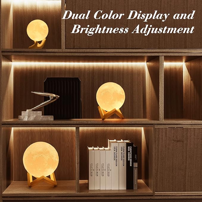 Mydethun Moon Lamp 16 Colors – 4.7' 3D Printed Lunar Light with 148 Modes, Wooden Stand, Remote & Touch Control – Retirement Gift for Women – Bedroom, Living Room, Fall Décor, Christmas