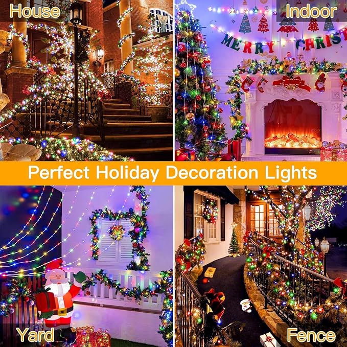 Ollny Outdoor Christmas Lights 1000LED 328FT, Multicolor Fairy Lights IP67 Waterproof, Plug in String Light with Remote 8 Modes Timer, Xmas Light for Outside Indoor House Tree Decorations