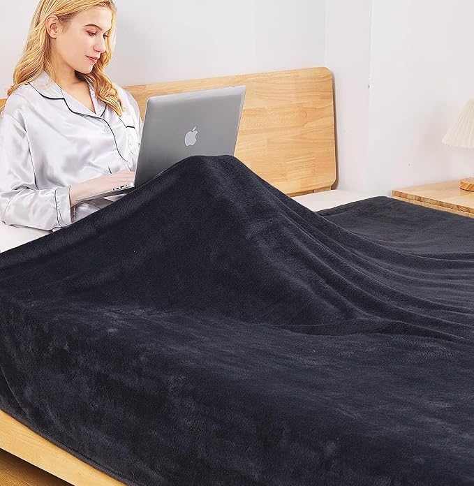 Polar Fleece Blanket Queen Size 350GSM Lightweight Throw for The Bed Extra Soft Brush Fabric Super Warm Sofa Blanket 90" x 90"(Black Queen)