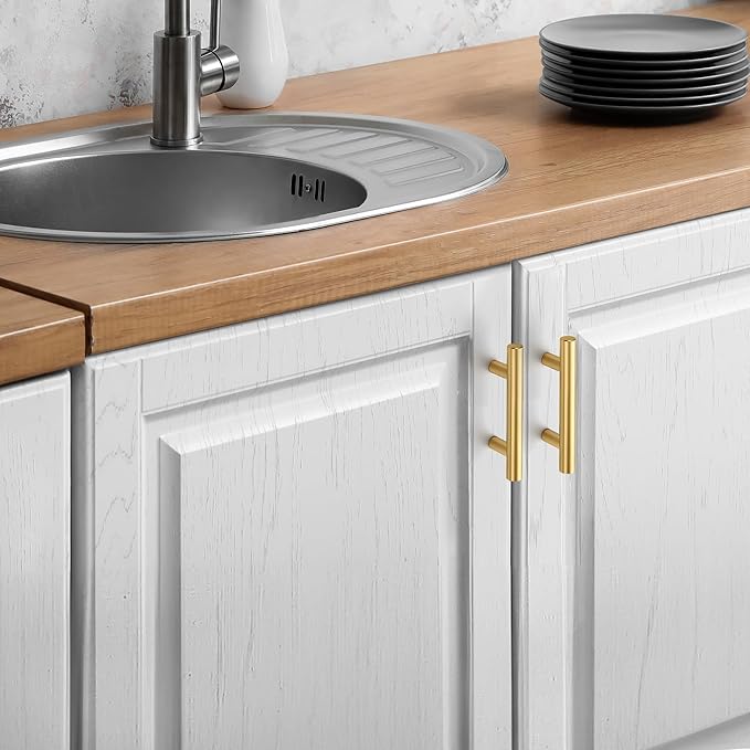 JOY DECOR 30 Pack Cabinet Handles, Gold Cabinet Pulls, 2-1/2 in Hole Center Kitchen Cabinet Handles, Stainless Steel T Bar Handles for Dresser Drawers