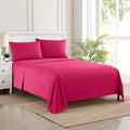 Sweet Home Collection Twin Size Sheet Set with Built-in Sheet Straps - Deep Pocket Fitted Sheet, Flat Sheet & Pillowcases - Soft, Wrinkle-Free, Secure Fit - Fuschia