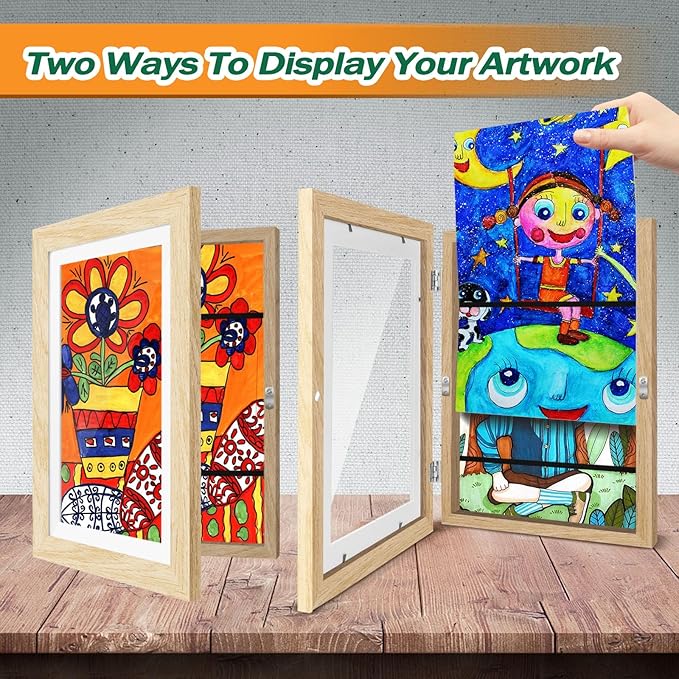 4 Pack Kids Artwork Frames Changeable 8.5 x 11 Inch hildren Art Projects Kids Art Frames Front Opening Picture Display Frame, Wood