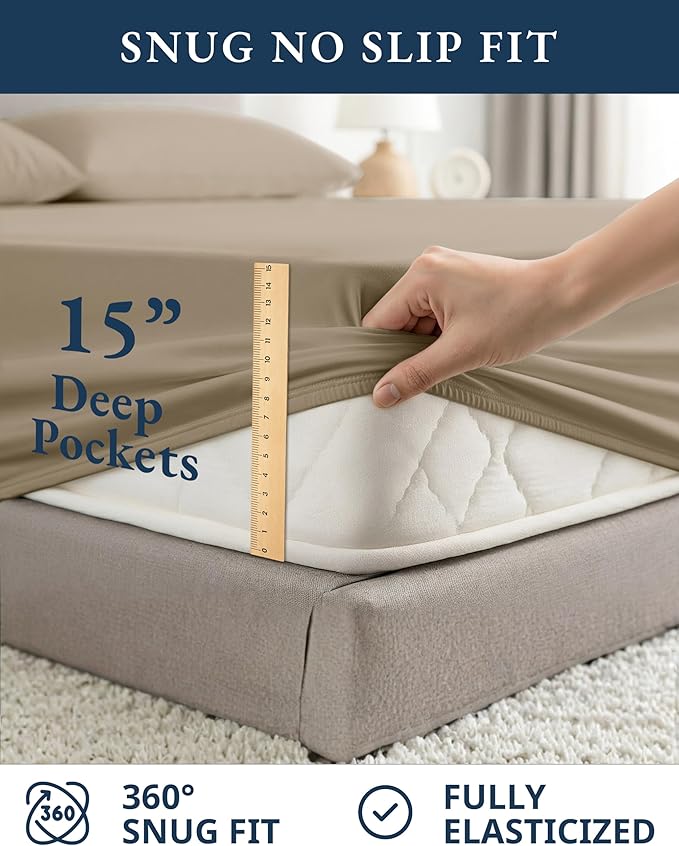 LANE LINEN 100% Organic Cotton Sheets Set, Pure Organic Cotton Long- Staple Percale Weave Ultra Soft Best- Bedding Sheets for Bed, GOTS Certified, Fits Mattress Upto 15in. Deep Pocket (Full, Taupe)