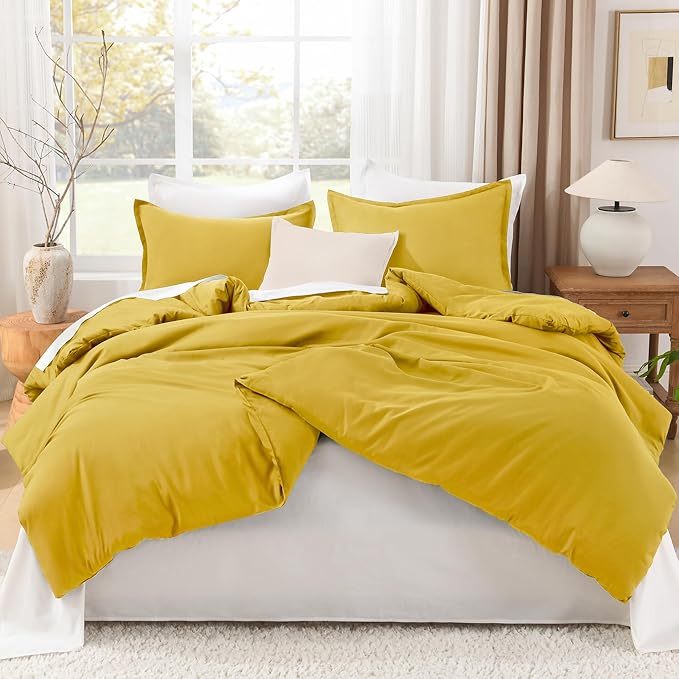 Litanika Mustard Yellow Comforter Set Twin/Twin XL Size, 2 Pieces Lightweight Solid Bedding Comforter Set, All Season Fluffy Bed Set (66x90In Comforter & 1 Pillowcase)