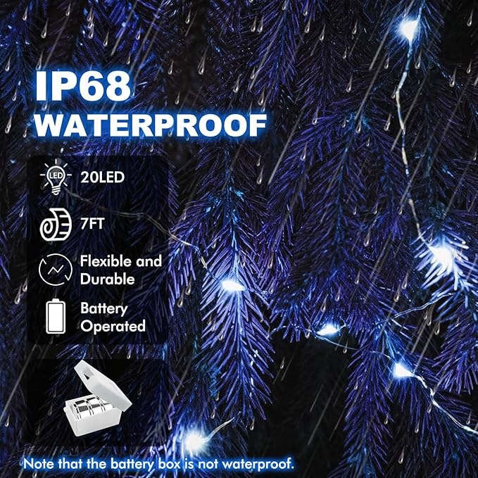 20 Pack Fairy Lights Battery Operated - 3 Speed Modes, 7Ft 20 LED String Twinkle Lights, Waterproof Copper Wire, Mini Firefly Light for Mason Jars Vases Christmas Decor,Blue