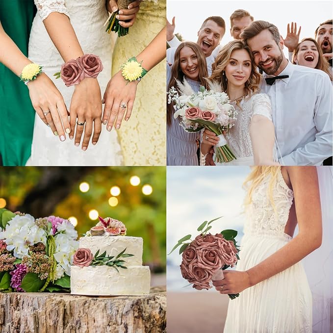 JOYLEX Artificial Flowers Realistic Roses, Real Looking Fake Roses with Stem for DIY Wedding Bouquets Centerpieces Bridal Shower Party Home Romantic Decorations (Warm Taupe, Regular 3" - 200pcs)