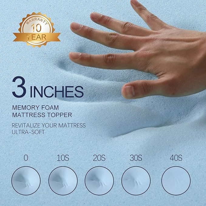 3 Inch Gel Memory Foam Mattress Topper Twin XL Size High Density Cooling Pad Pressure Relief Bed Topper (with Removable & Washable Bamboo Cover)