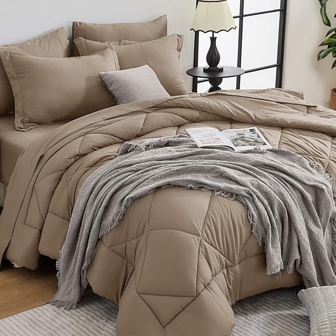 HEVUMYI Linen King Comforter Set - 7-Piece All Season Bed in a Bag King, Ultra Soft Bedding Set with Comforter, Flat Sheet, Fitted Sheet, Pillowcases, Pillow Shams