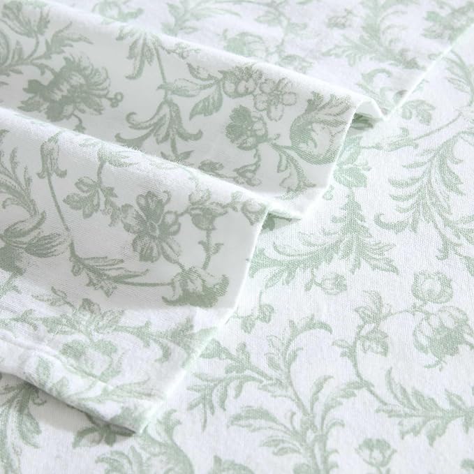 Laura Ashley - Flannel Sheets King Size, Anti-Pilling & Wrinkle Resistant Cotton, Touchably Soft for All-Season Comfort - Bed Sheets with Matching Pillowcases & Fitted Sheet (Brinna Green)