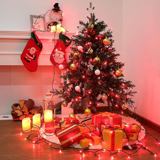Brizled Red Christmas Lights, 33ft 100 LED Christmas String Lights, 5mm Wide Angle Mini Xmas Tree Lights, 120V UL Certified Connectable Xmas Light for Tree Party Wedding Home Indoor Outdoor Decoration