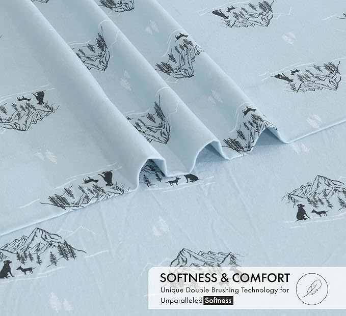 RUVANTI Flannel Sheets Twin XL Size - 100% Cotton Double Brushed Twin XL Sheet Sets, Deep Pockets 16 Inches, All Seasons Breathable & Extra Soft Bed Sheets, Warm & Cozy, 3 Piece, Soul Dog
