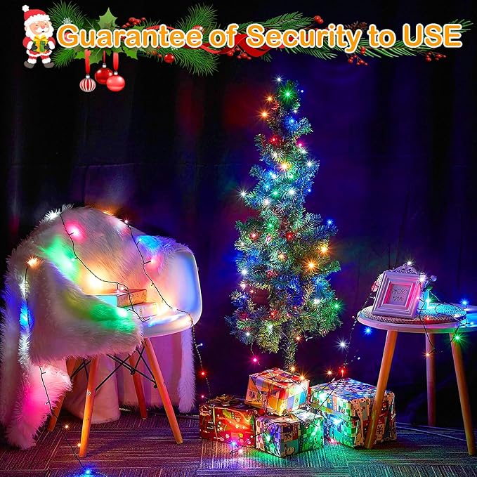 Decute 300LED Christmas String Lights Outdoor Waterproof 105FT UL Certified with End-to-End Plug 8 Modes, Multicolor Indoor Starry Fairy Lights for Christmas Tree Patio Garden Wedding Party Decor