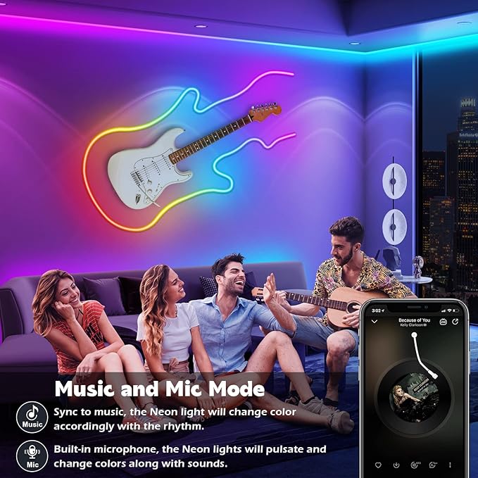 50Ft Neon Rope Lights,Flexible Led Rope Lights Control with App/Remote,Multiple Modes Rope Lights,IP65 Outdoor RGB Led Neons Lights,Music Sync Gaming Led Neon Light Strip for Bedroom Decor (50FT)