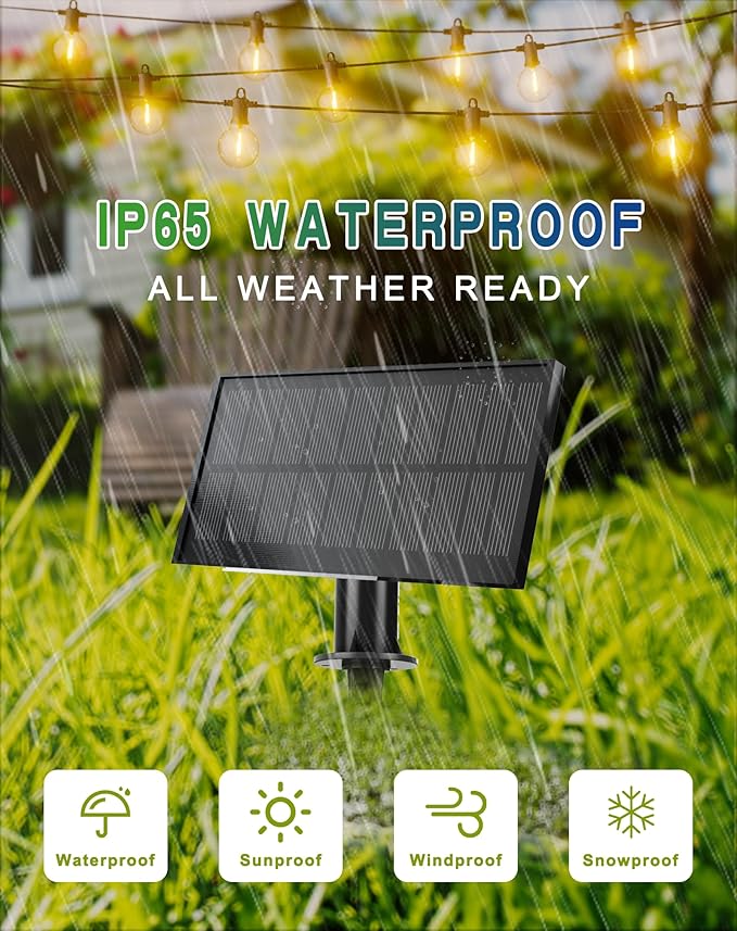 Solar String Lights Outdoor Waterproof 100FT with USB Port and 52 Shatterproof G40 Bulbs(2 Spare), LED Solar Powered Patio Lights for Outside, Porch, Backyard, Gazebo, Garden(Warm White)