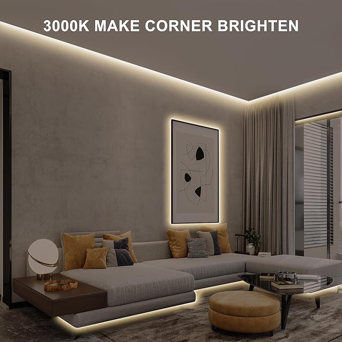 16.4ft COB LED Strip Light with Remote, 3000K Dimmable Bright Warm White Led COB Strip Light, White Continuous Led Strip Light for Mirror, Stair, Cabinet, Room