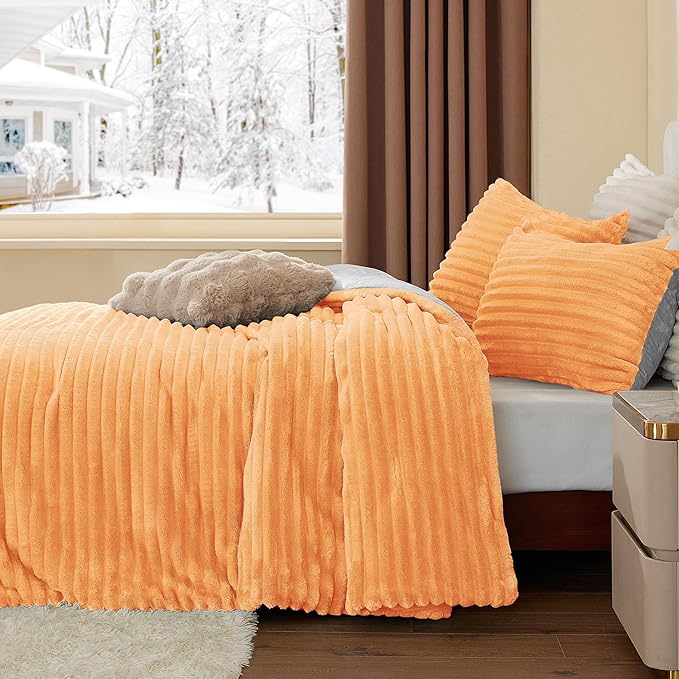 BEDELITE Fleece California King Comforter Set -Super Soft & Warm Fluffy Coral Bedding, Luxury Fuzzy Heavy Bed Set for Winter with 2 Pillow Cases